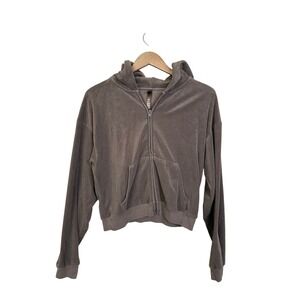 SKIMS Velour Zip Up Hoodie Brown L G‎ Cropped Casual Cozy